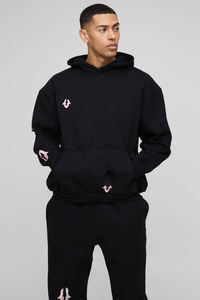 ชุดวอร์มเทรนด์ฤดูหนาว ผ้าฝ้าย 100% ล้างสีแบบแอซิด กางเกงทรงบาน เสื้อฮู้ดดี้พิมพ์ลายพัฟโลโก้ สำหรับผู้ชาย - Product Image 3