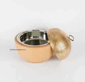 Silver Gold Finished With Embossed High Quality Latest Design Handmade Premium <b>Steel</b> Casserole With Lid Food Warmer for Kitchens - Product Image 4