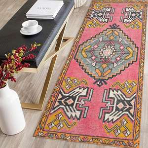 พรมพิมพ์ลายสีชมพู - ลายเรขาคณิตแบบอนาโตเลีย ตกแต่งบ้านสไตล์ฟาร์มเฮาส์ พรมเชนิลล์ - Product Image 4