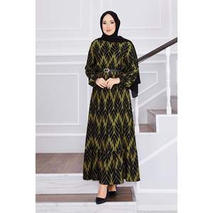 Vestido Hijab crepé caqui con patrón de palmera Vestido modesto y modesto - Product Image 1