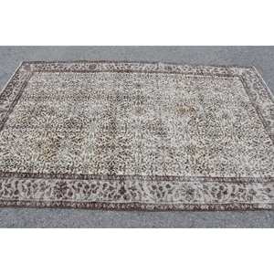 Alfombra turca Vintage Beige Marrón 5,7X8,9 FT Tejido plano de lana con patrón de retazos para decoraciones de sala de estar - Product Image 3