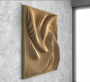 Décoration murale en bois ondulé paramétrique Art Déco avec des vagues torsadées, fichiers numériques pour machines de découpe de bois CNC - Option de suspension, prix - Product Image 1
