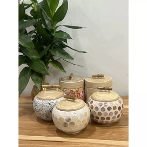 Eco2go Việt Nam bán buôn tự nhiên kéo thành sợi tre Vòng Jar với nắp cho lưu trữ container/handmade quay Tre hộp chậu - Product Image 6