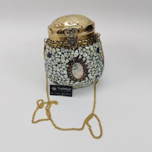 กระเป๋าคลัทช์ปิดแม่เหล็กทำจากโลหะทองเหลืองทำด้วยมือคุณภาพระดับพรีเมียมกันน้ำสำหรับผู้หญิงแฟชั่นปาร์ตี้เจ้าสาวงานแต่งงานสายไข่มุก - Product Image 3