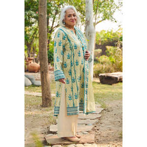 Ensemble 3 pièces modeste en mousseline de coton imprimé floral uni avec fermetures éclair, logo personnalisé, grandes tailles XS-CL-62107B pour occasions formelles de jour - Product Image 2