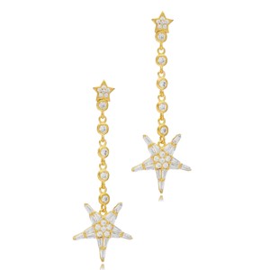 Boucles d'oreilles longues en zircon transparent à motif étoile, fabrication artisanale turque, bijoux en argent sterling 925 en gros - Product Image 5