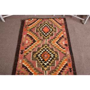 Turkish Rug, 3.3x8.2 ft Area Rug, <b>Red</b> Orange Kilim <b>Wool</b> Rug - Product Image 4