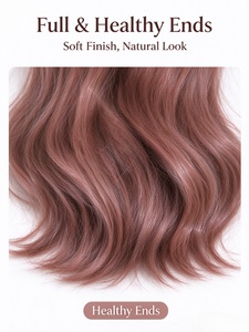 Perruque en fibres synthétiques rose-brun, longue et ondulée, avec racine naturelle, bonnet respirant, légère, pour usage quotidien - Product Image 6