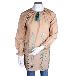 Women's Loose Fit Embroidered Kurti - Beige - Product Image 3