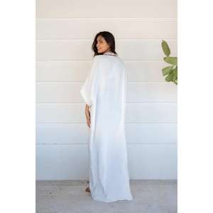 Women <b>White</b> Embroidered Eco-Friendly Natural Floor-Length Kaftan Maxi <b>Dress</b> Boho Loose Fit Summer Beach Resort Wear - Product Image 4