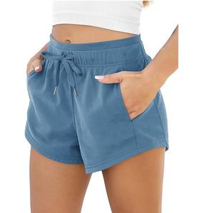 Nouvel arrivage de vêtements pour femmes teints en plaine short de sueur avec cordon de serrage taille élastique short de plage respirant extensible - Product Image 1