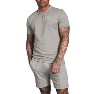 Vente en gros 100% coton Ensemble de shorts d'été pour hommes Costumes formels Polos de golf Chemises pour hommes Deux pièces Ensemble de t-shirts et shorts 1/4 Demi-fermeture éclair - Product Image 6