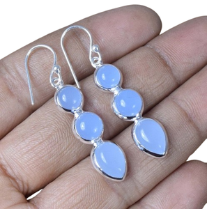 Joyería de piedras preciosas de Calcedonia para mujer, pendientes de estilo bohemio, joyería de plata de ley 925, pendientes hechos a mano, Regalo para mamá - Product Image 1