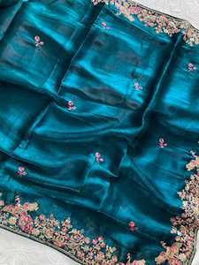 ชุดส่าหรีผ้าไหม zimmy Choo นิ่มแท้พร้อมการปักเลื่อมทำงานขอบสำหรับงานแต่งงานที่ออกแบบในอินเดีย - Product Image 5