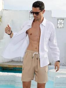 กางเกงขาสั้นผ้าคอตตอนสำหรับผู้ชายกางเกงทำงานทรงตรงแบบลำลองมีกระเป๋าคุณภาพดีสไตล์สตรีทสำหรับฤดูร้อน - Product Image 4