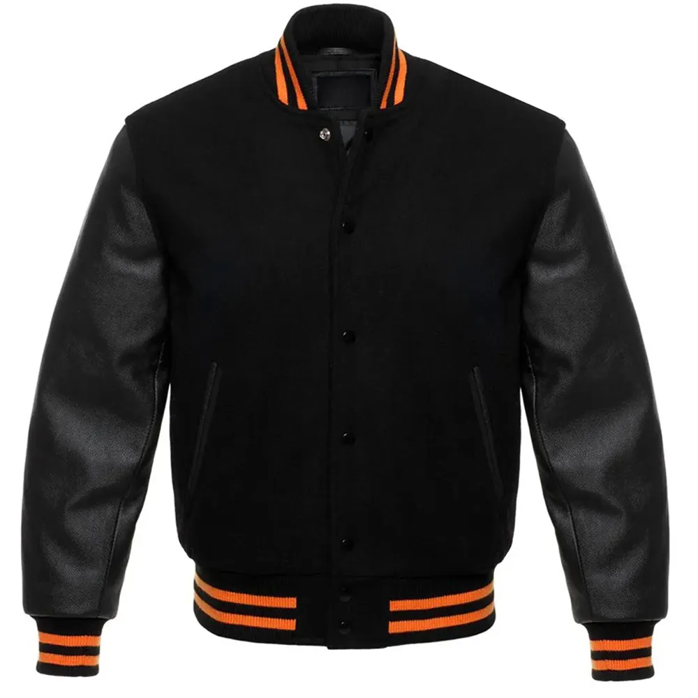 Men Long Sleeve College Letterman Jackets Winter Customize Fashion Button Up Real Leather Baseball Jacket