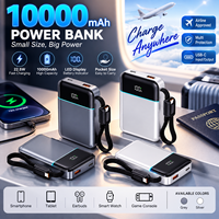 Batterie externe 22,5 W pour téléphone 10000 mAh avec câble tressé intégré, écran LED numérique, chargeur portable autorisé en avion