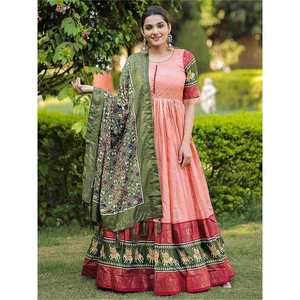 Atractivo Vestido de Fiesta de Seda Dola con Estampado de Lámina Color Durazno y Dupatta, Ropa para Actuaciones - Product Image 3