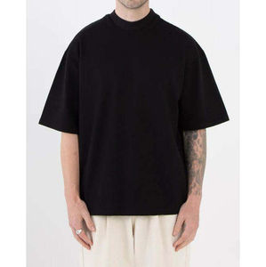 T-shirt pour homme en coton super épais surdimensionné à épaules tombantes Broderie Col montant Coupe ample Motif uni Tissu tricoté - Product Image 2