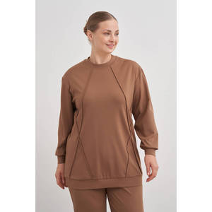 Chemisier vintage côtelé Camel 2670112 - Haut décontracté à manches longues en mélange de soie et de coton tricoté - Product Image 3