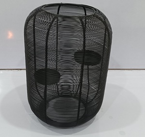 Black Powder Wax Light <b>Lantern</b> Double Tealight Candle Holders <b>Large</b> for Christmas Home Decoration Living Room and Table Decor - Product Image 2