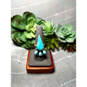 Navajo Handmade Fine Jewelry #8 Turquoise & Sterling <b>Silver</b> <b>Statement</b> <b>Ring</b> Size 8.25 Stylish Everyday Wear - Product Image 1