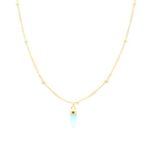 Aqua Chalcedony Small Bullet Pendant on Gold Plated 925 Sterling <b>Silver</b> Ball <b>Chain</b> Necklace Trendy Style for Weddings Parties - Product Image 1