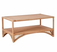 Table basse moderne en rotin naturel avec rangement double couche - Design rectangulaire en cannage tressé pour salon