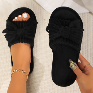 Женские и девичьи хлопковые тапочки с бантом-бабочкой, открытым носком и мягкой подошвой для дома, коллекция 2026 года - Product Image 2