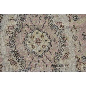 Alfombra turca Vintage de 3,5 pies X 3,5 pies, alfombra rectangular de área grande de lana de retazos beige y rosa para adolescentes, estilo abstracto, látex Tabriz - Product Image 5