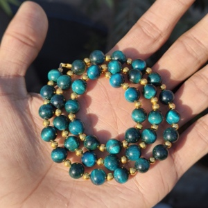 สร้อยคอลูกปัดตาเสือสีน้ำเงิน 8 มม. สร้อยคออายตาเสือธรรมชาติทรงกลม ทำด้วยมือ เครื่องประดับอัญมณีสไตล์มินิมอล ของขวัญ - Product Image 1