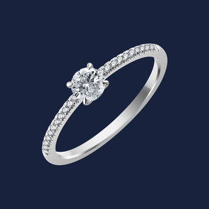 Anillo de microdiamantes redondos cultivados en laboratorio, de 0.30 quilates, H+-SI, elaborado en oro macizo de 14K, ideal para uso diario, apilable, para regalo. - Product Image 2