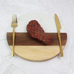 Meilleure vente Planche à découper ronde moderne en marbre et bois blanc fabriquée à la main Plateau de service de cuisine bicolore Design de bloc à découper - Product Image 1
