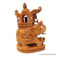 Tirelire Éléphant Ambabari en Bois Poli Écologique, Sculptée à la Main, Siège Royal Howdah Personnalisé pour Fixation Murale à Domicile