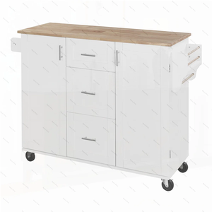 Îlot de cuisine avec 3 tiroirs et 2 étagères coulissantes, support interne pour épices et tour, chariot de rangement avec dessus en bois de caoutchouc - Product Image 3