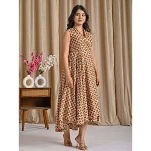 เดรสลำลองผ้าฝ้ายพิมพ์ลายสีเบจเขียวทรงไฮโลว์ ระบายอากาศได้ดี ไซส์ XS ถึงฟรีไซส์ เหมาะสำหรับใส่ไปเที่ยวคลับหรือวันสบายๆ รับผลิตแบบ ODM ปรับแต่งได้ - Product Image 6