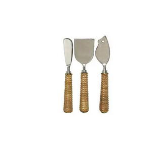 Ensemble de fromage de couverts en acier inoxydable de nouveau style avec poignée en rotin ustensile de cuisine de couleur crème - Product Image 2