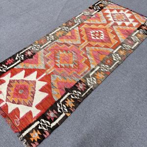 3.2x7.1 ft Turkish <b>Wool</b> Rug <b>Red</b> Patchwork Floral Vintage Accent Rug with Latex Backing - Product Image 2