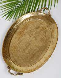 Indian Handcrafted by SE Shiny Polished Brass Tabletop Serving <b>Tray</b> Decorative Metal Serving <b>Tray</b> for Serving <b>Drinks</b> and Snacks - Product Image 5