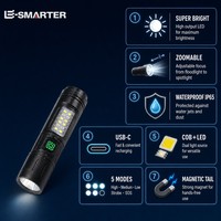 Super lumineux, zoomable, IP65, USB-C, COB+LED, 5 modes, queue magnétique