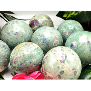 Awesome natural ruby ziosite <b>sphere</b>/ball - handmade carvings - energy/chakra/reiki - 2 inch (5 cms) dia and 230 gms (0.51 lb) - Product Image 5