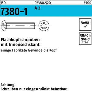 <b>Flat</b> Head <b>Screw</b> ISO 7380-1 Internal Hexagon M6x50 A2-200 Pieces Pack - Product Image 1