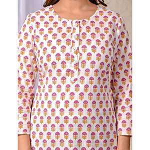 ชุดเซ็ตผ้าฝ้ายสีชมพูประดับกระดุม ไซส์ XS/XS สำหรับใส่ทุกวัน เสื้อแขนสามส่วน ชุดสองชิ้น ลายพิมพ์บุตติ - Product Image 2