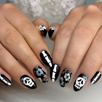 HYC-DY-552 Faux Ongles à Presser Halloween Crâne et Griffe Réutilisables Couverture Complète Design Gothique Luxe 24 Pièces