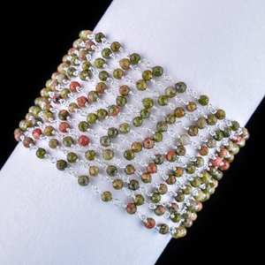 Cuentas redondas facetadas de unakita natural, cadena de Rosario de Plata de Ley 925, cadena de eslabones con cuentas de piedra de unakita natural para - Product Image 2