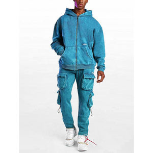 2025 personnalisable coton hommes survêtement ensemble lavé à l'acide sweat à capuche pantalons de survêtement grande taille écologique hiver Jogging 2 pièces taille - Product Image 1