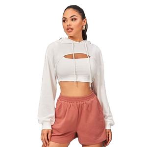 2026 High Quality Women Solid Color Crop <b>Top</b> Hoodie & <b>Shorts</b> <b>Set</b> Ladies Two Piece Casual Hoodie <b>Short</b> <b>Set</b> - Product Image 1