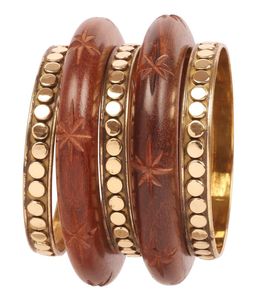A Z Crafts Premium Quality Wooden Brass Cuff <b>Bracelets</b> <b>Set</b> Fashionable Lovers Shape Jewellery for Gift - Product Image 1
