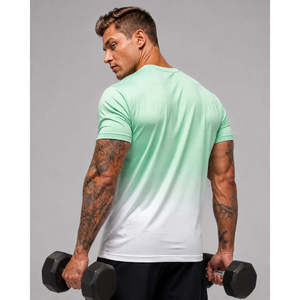 T-shirt décontracté à manches courtes pour homme, vert dégradé et blanc, coupe ajustée, séchage rapide, col rond, tricoté, style oversize, en vert - Product Image 2