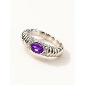 Vintage Amethyst Crest <b>Ring</b> Rhodium Plated Invisible Bezel Set Gold Accents <b>Wedding</b> Jewelry - Product Image 1